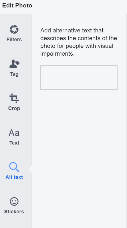 entry field for alternative text in Facebook