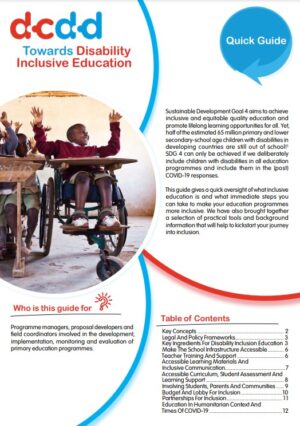 cover of Quick Guide DCDD Towards Disability Inclusive Education. Including picture and Table of Contents: key concepts